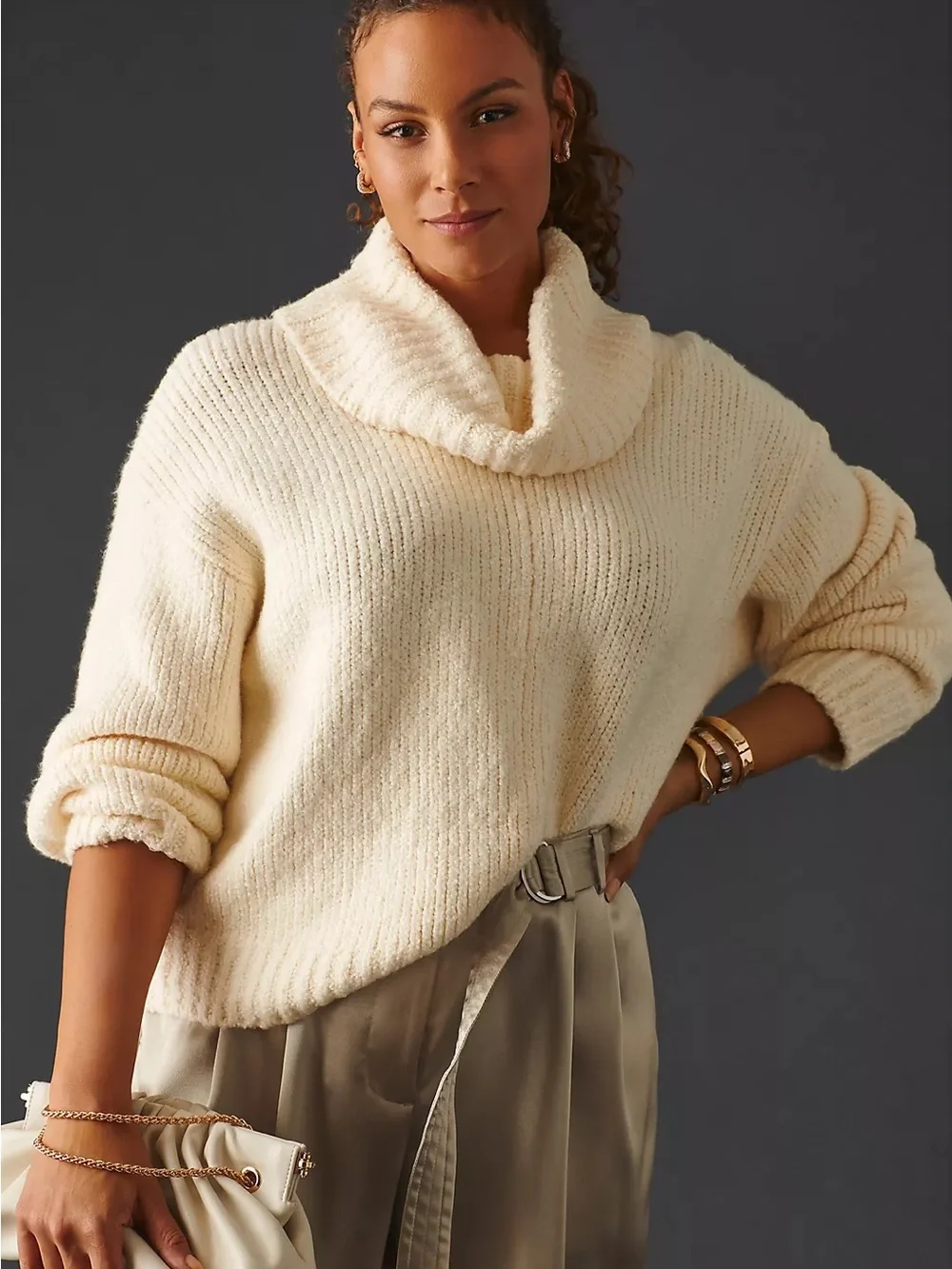 Anthropologie Pilcro Turtleneck Sweater Ivory Cream 2X Cozy Oversized Relaxed
